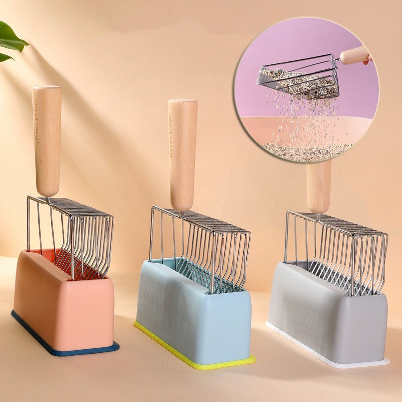 247fece2-3170-4527-a46e-f15e4e31f97c.jpg Metal Filter Cat Litter Shovel Set Pet Toilet Cleaning Scoop Poop Clean Tool Large Wooden Handle Pets Supplies - Image 1